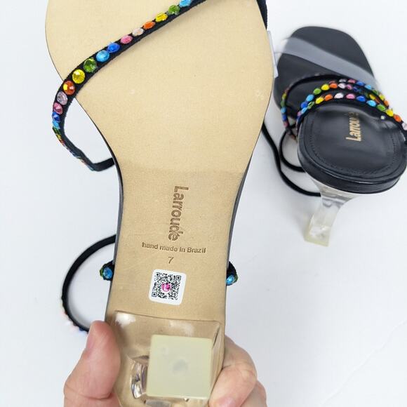NWOT Larroudé Disco Gloria Rainbow Embellished Wrap Sandals Size 7 - Picture 8 of 12